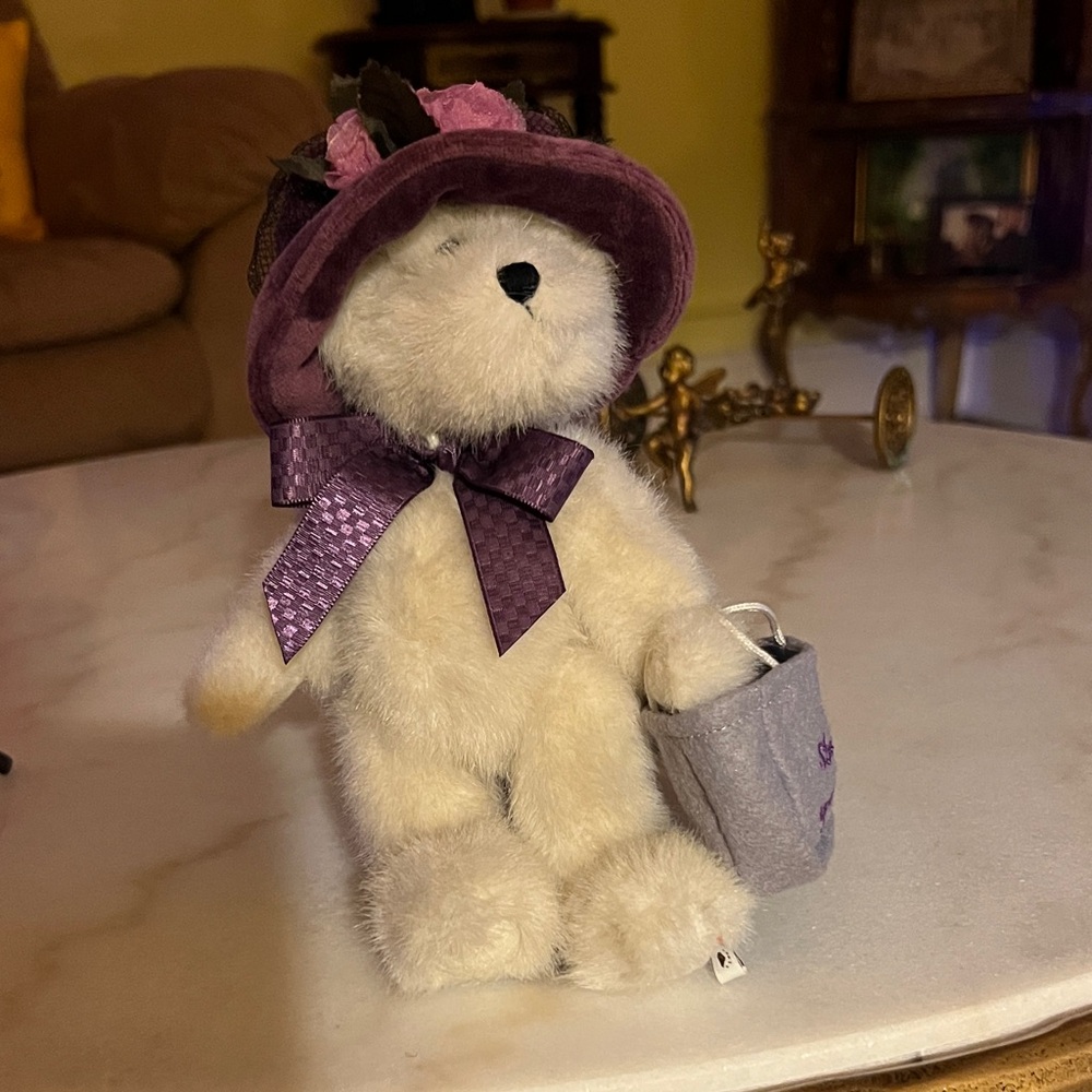 BOYDS Plush Bear with Purple Hat and Bow